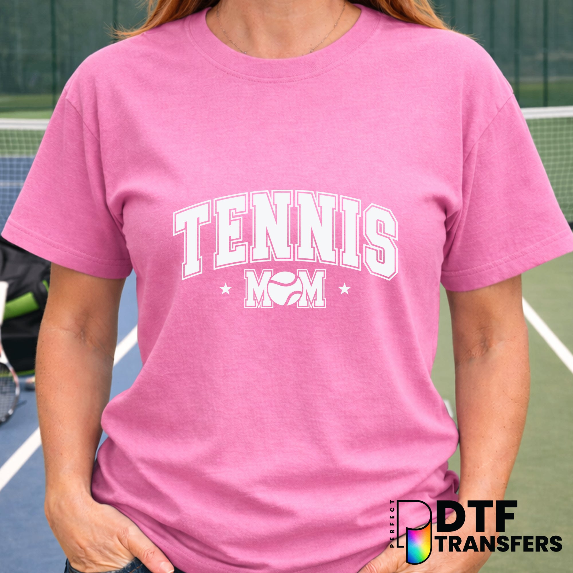 TENNIS MOM Varsity Arch with Stars – Tennis DTF Transfer