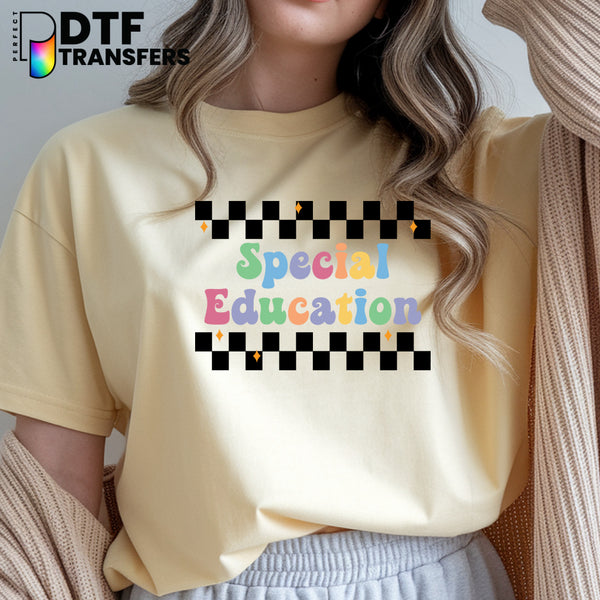 Retro Rainbow Checkered 'Special Education' Text – Special Education DTF Transfer