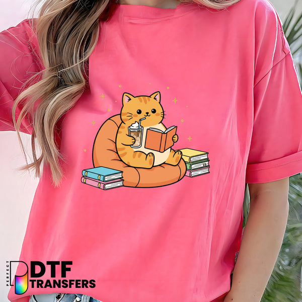 Bookish Cute Cat Reading Book – Teacher DTF Transfer