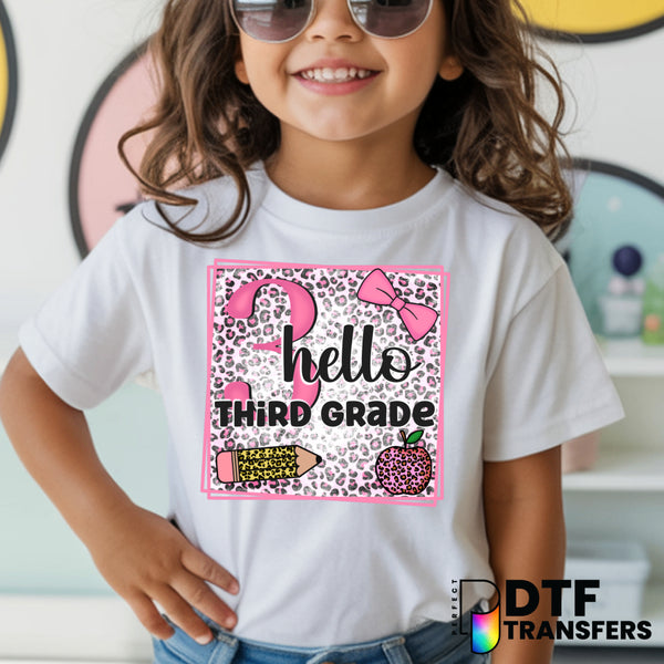 Hello Third Grade Leopard Print Teacher DTF Transfer