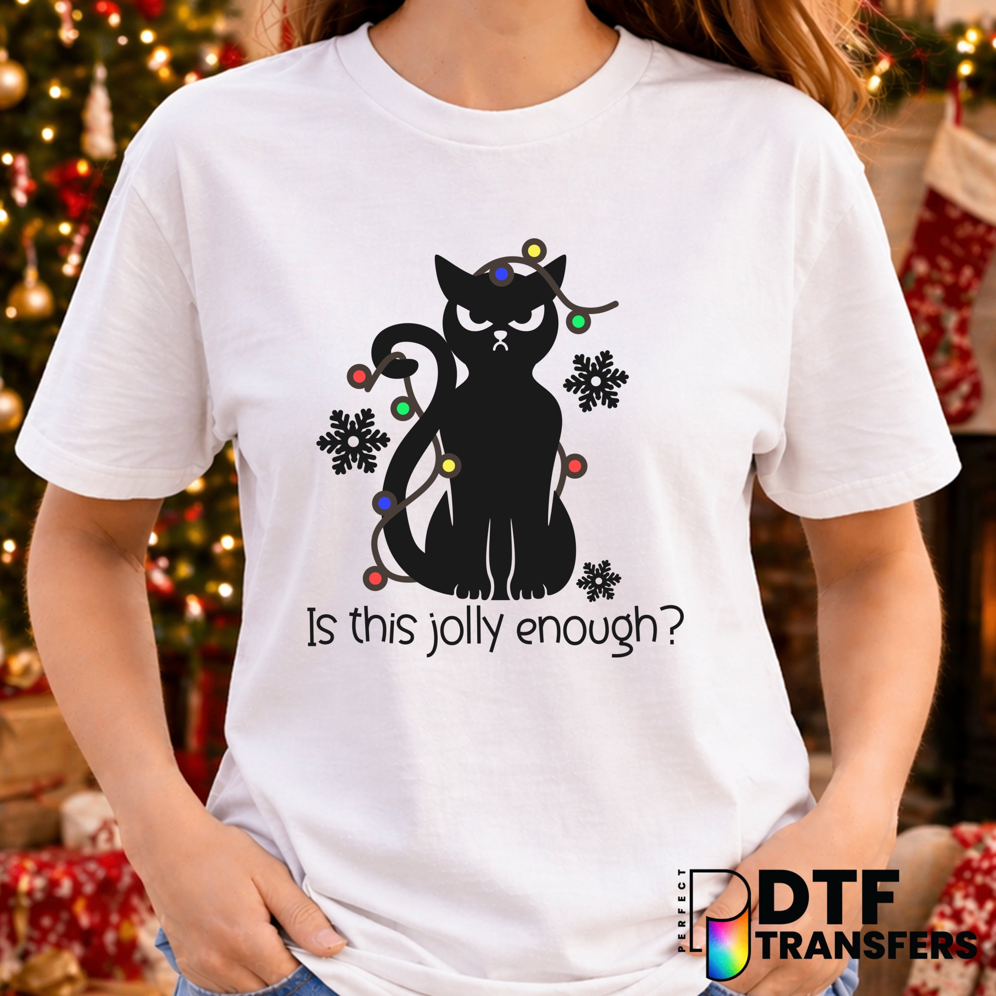 Is This Jolly Enough Funny Black Cat Christmas – DTF Transfer