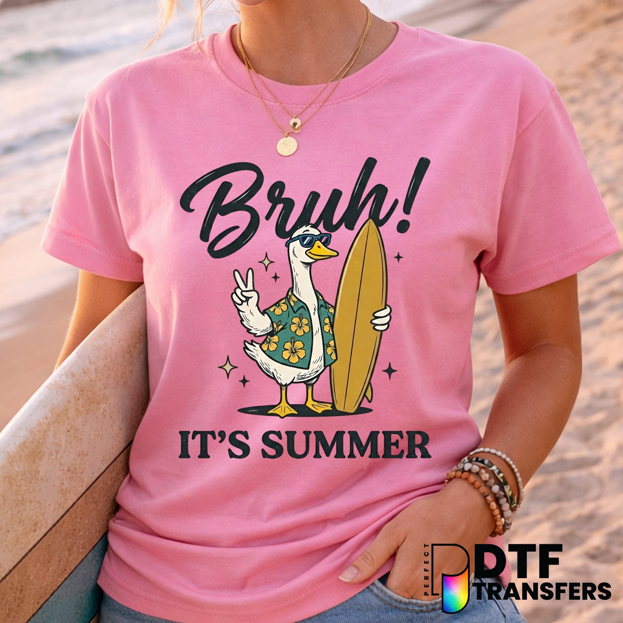 Bruh It's Summer Silly Goose Surfing – Surfing DTF Transfer