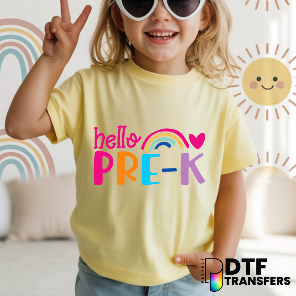 Hello Pre K Rainbow Colorful Teacher DTF Transfer