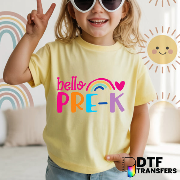 Hello Pre K Rainbow Colorful Teacher DTF Transfer