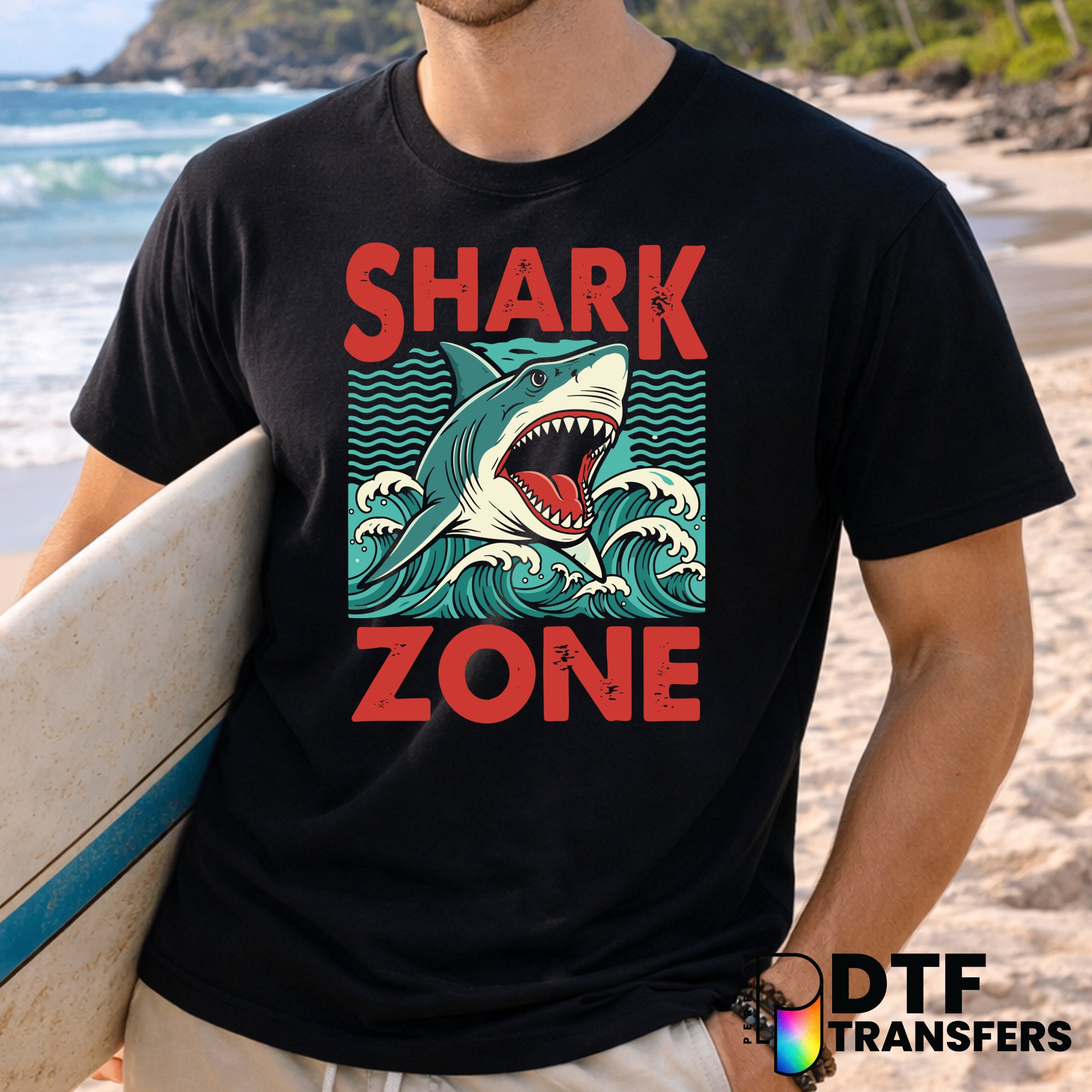 Shark Zone Surfing – Surfing DTF Transfer