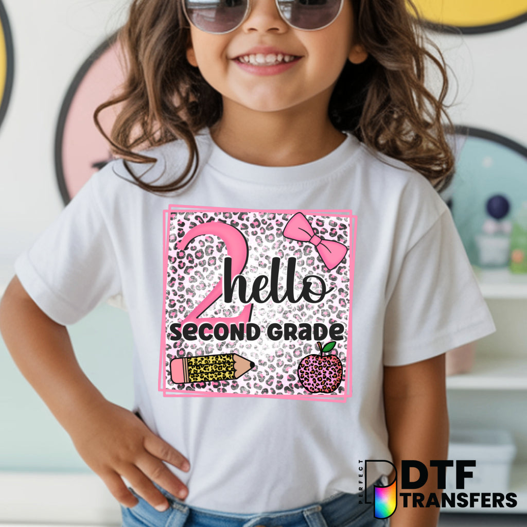 Hello Second Grade Pink Leopard – Teacher DTF Transfer