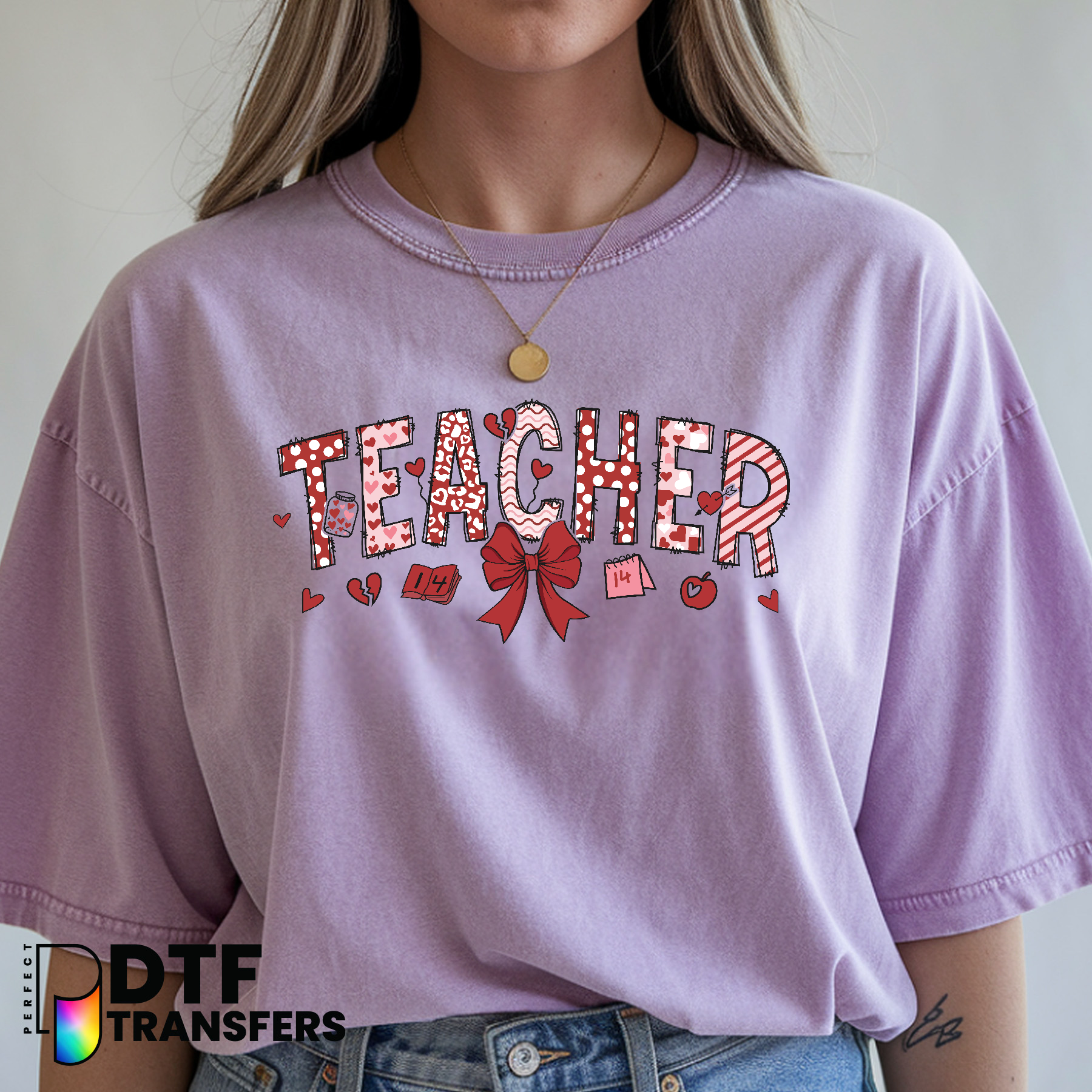 Teacher Bow with Heart – Teacher DTF Transfer
