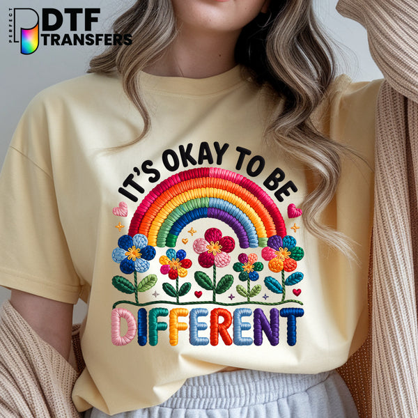 It's Okay To Be Different Faux Yarn Rainbow – Special Education DTF Transfer