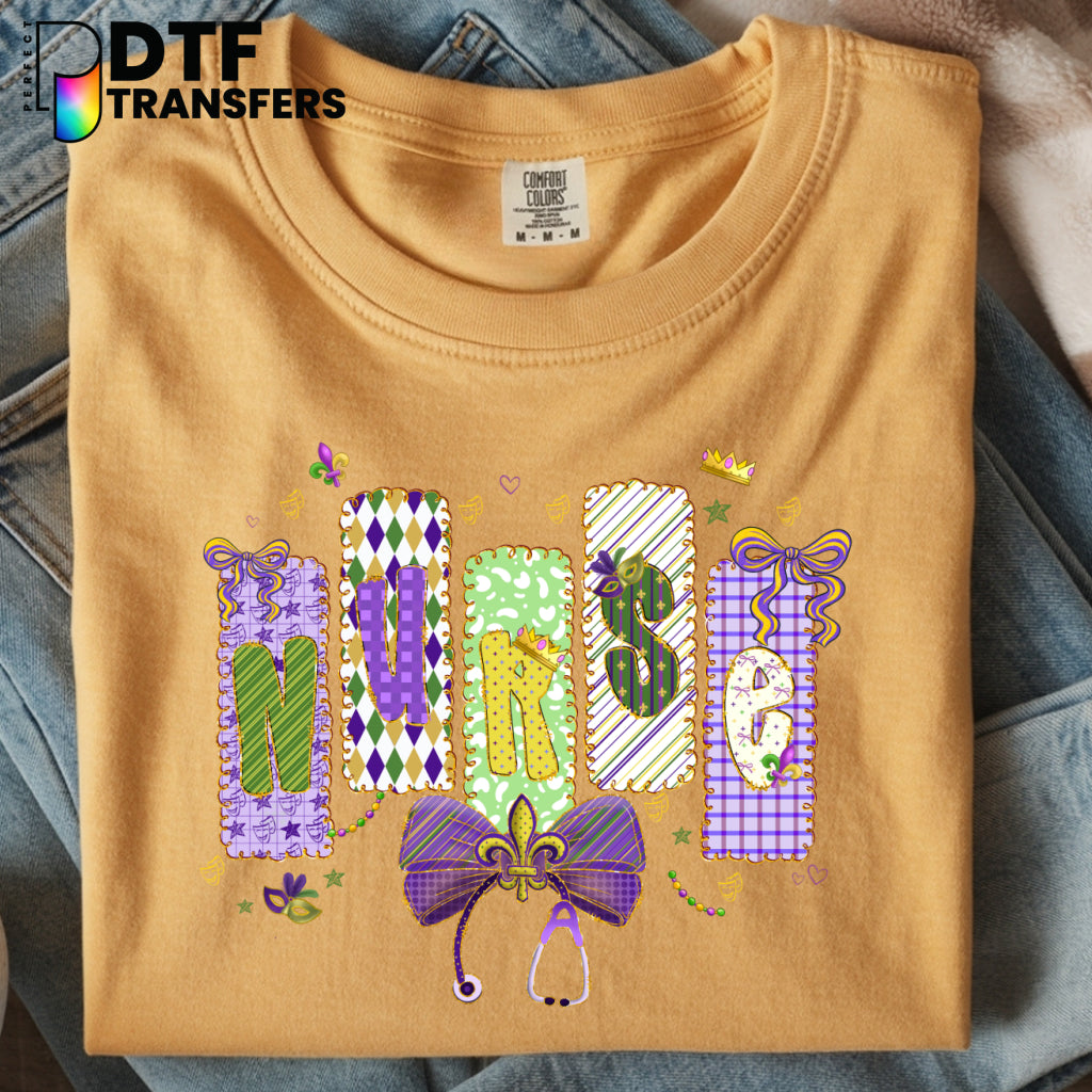 Mardi Gras Fleur De Lis Nurse – School Nurse DTF Transfer