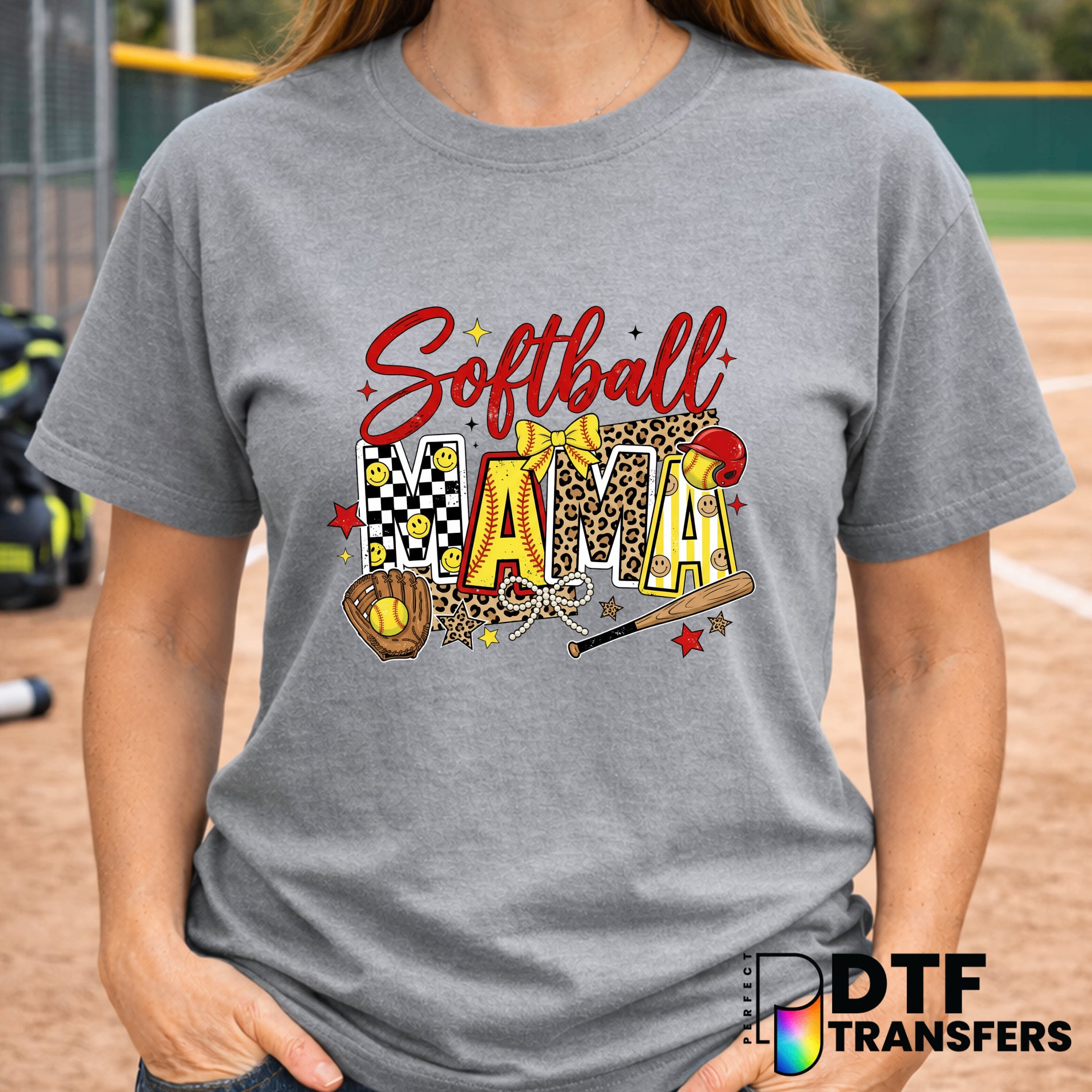 Softball Mama Leopard Checkered – DTF Transfer