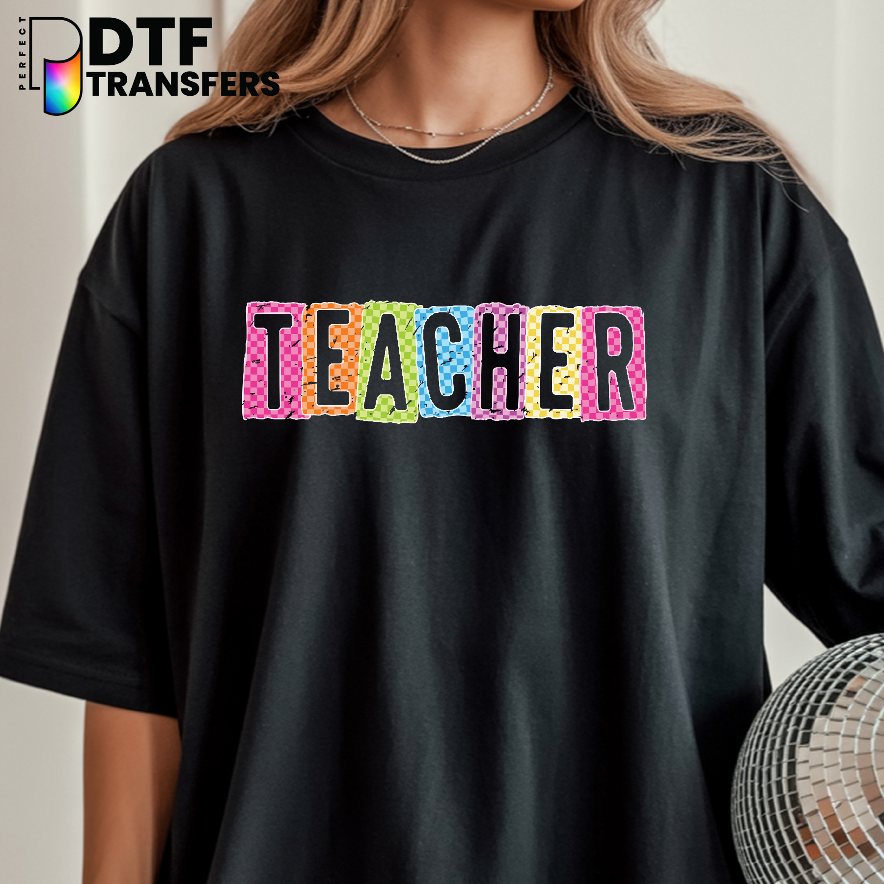 TEACHER Checkered Apple – Teacher DTF Transfer