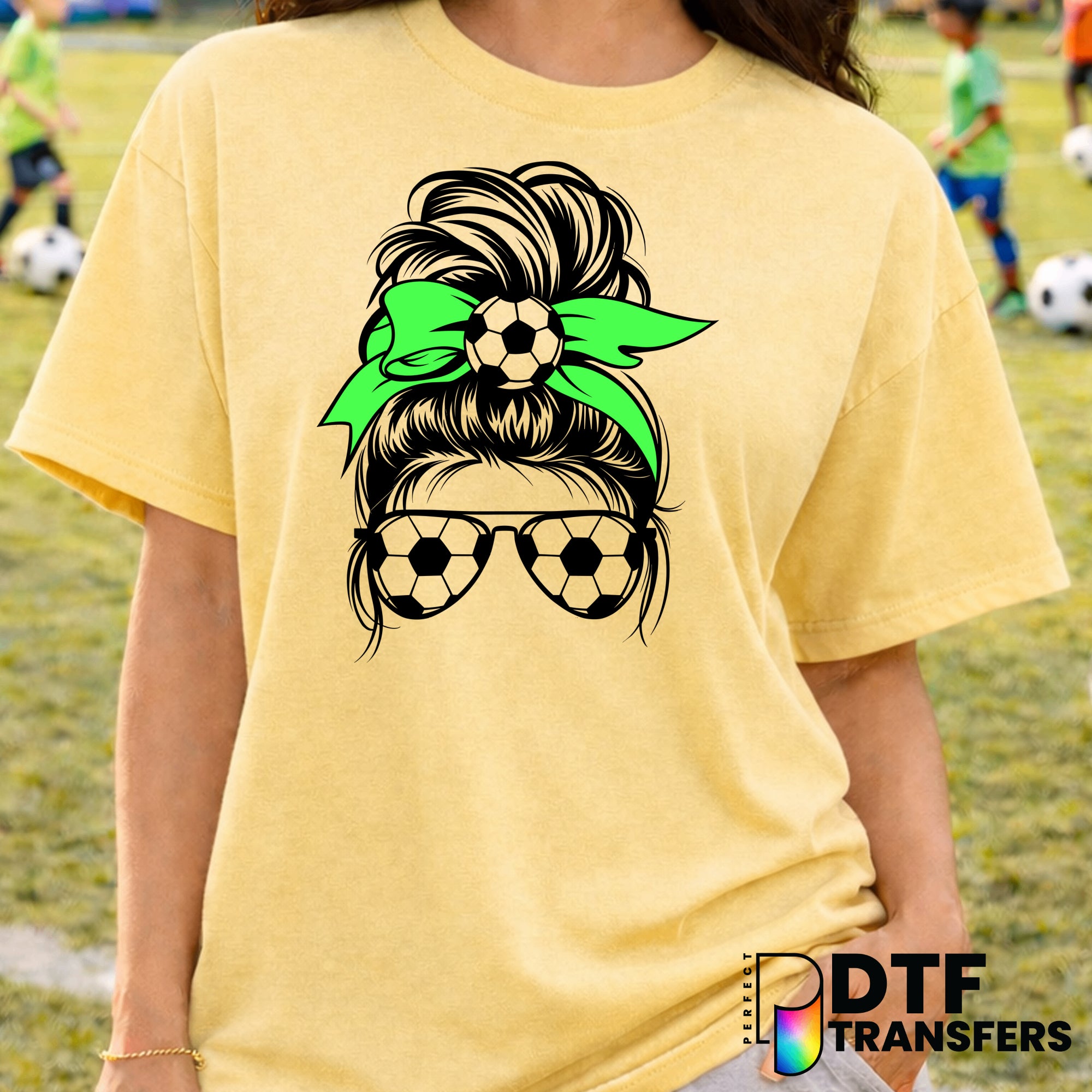 Messy Bun Soccer Mom – Soccer DTF Transfer