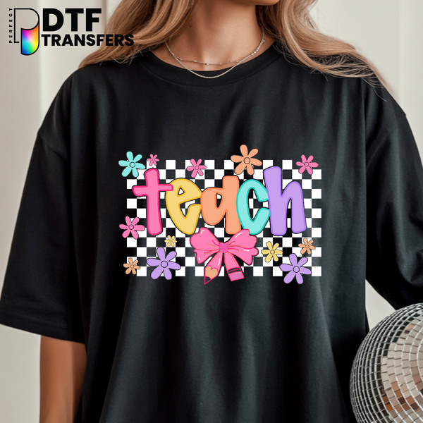 TEACH Floral Bow – Teacher DTF Transfer