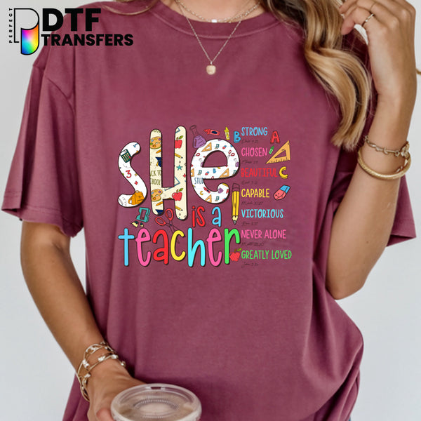 She is a TEACHER. PROVERBS 31:26 – Religious Teacher Bible Verse DTF Transfer