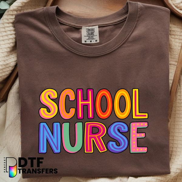 Retro Colorful SCHOOL NURSE Typography – School Nurse DTF Transfer