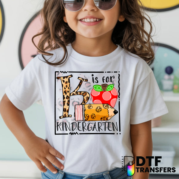 K is for Kindergarten Teacher Leopard Monogram – Teacher DTF Transfer