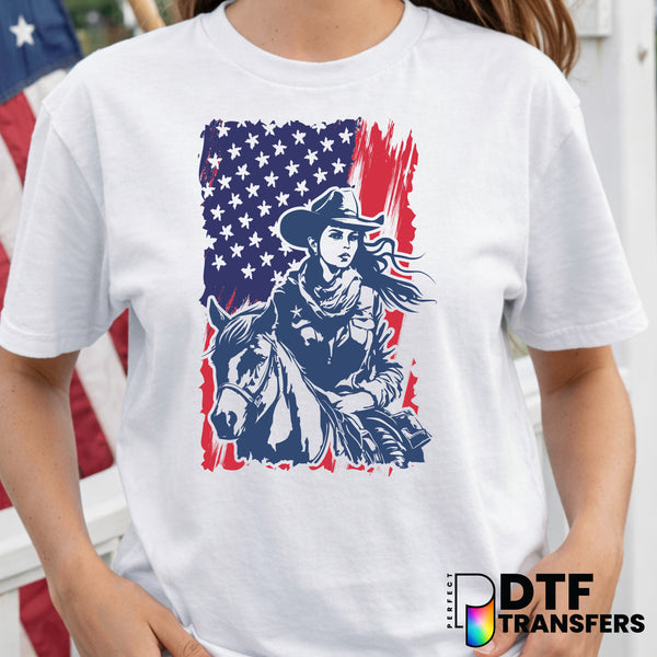 Western Cowgirl & Horses – Fourth of July DTF Transfer