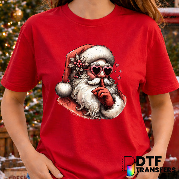 Cool Retro Santa Claus with Heart Sunglasses Christmas Funny – Christmas DTF Transfer