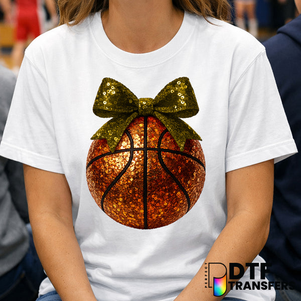 Yellow Sequin Bow Basketball – Basketball DTF Transfer