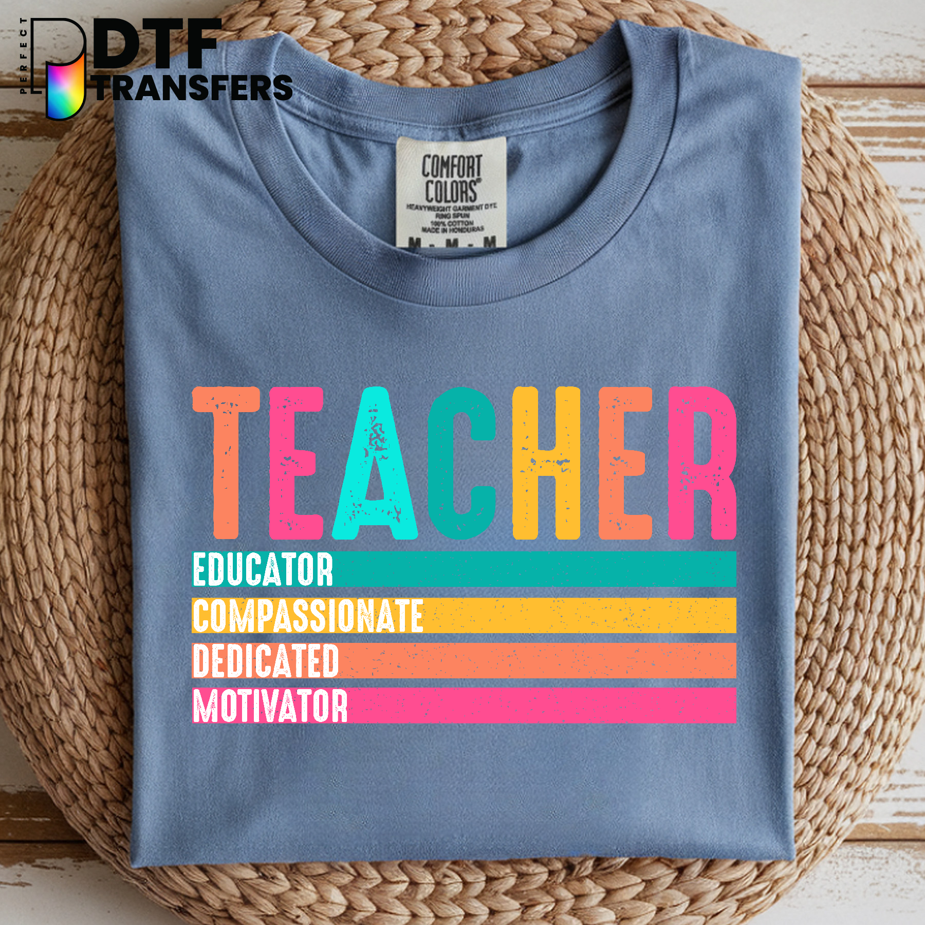 Colorful Educator Compassionate Dedicated Motivator Teacher – Teacher DTF Transfer