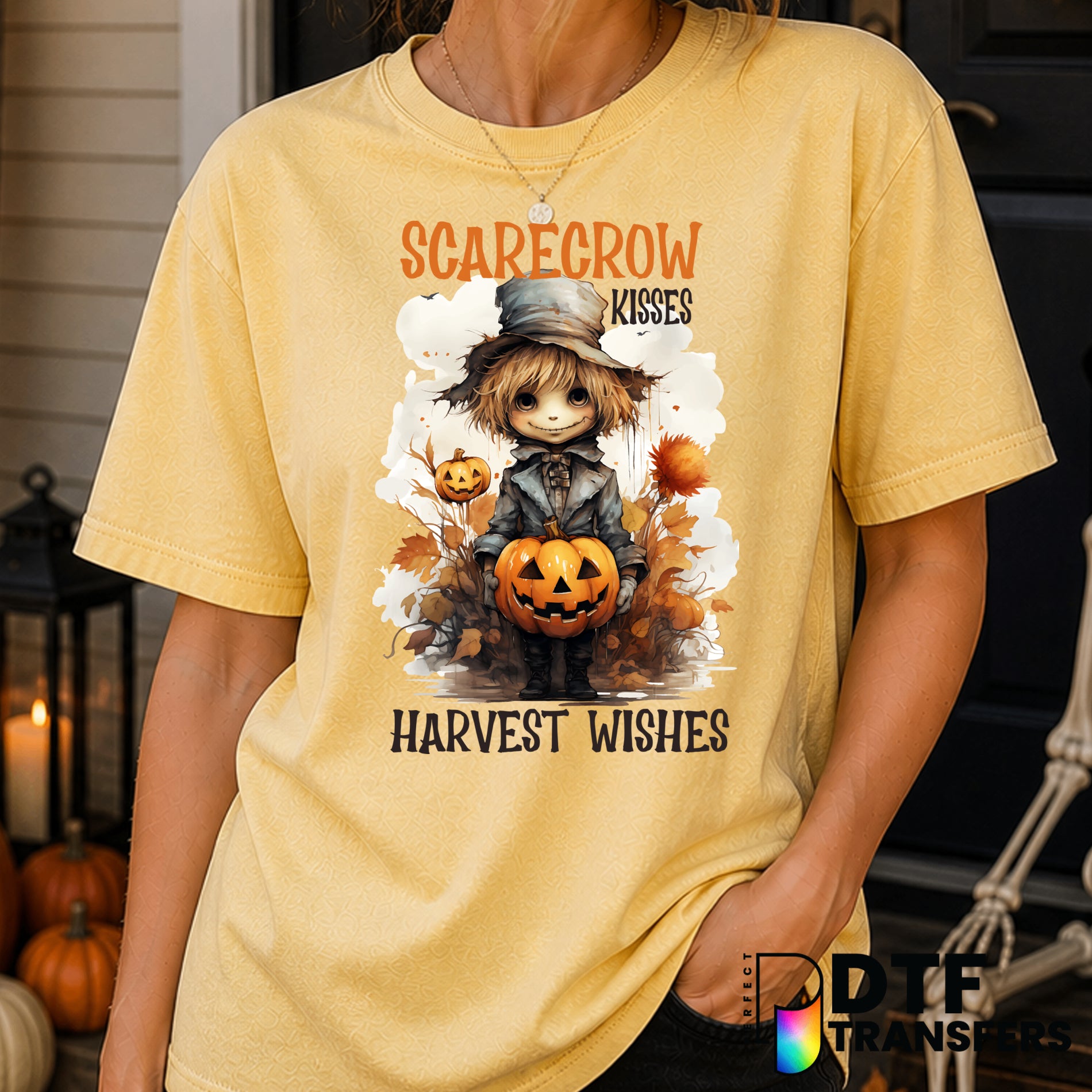 Scarecrow Kisses and Harvest Wishes – Halloween DTF Transfer