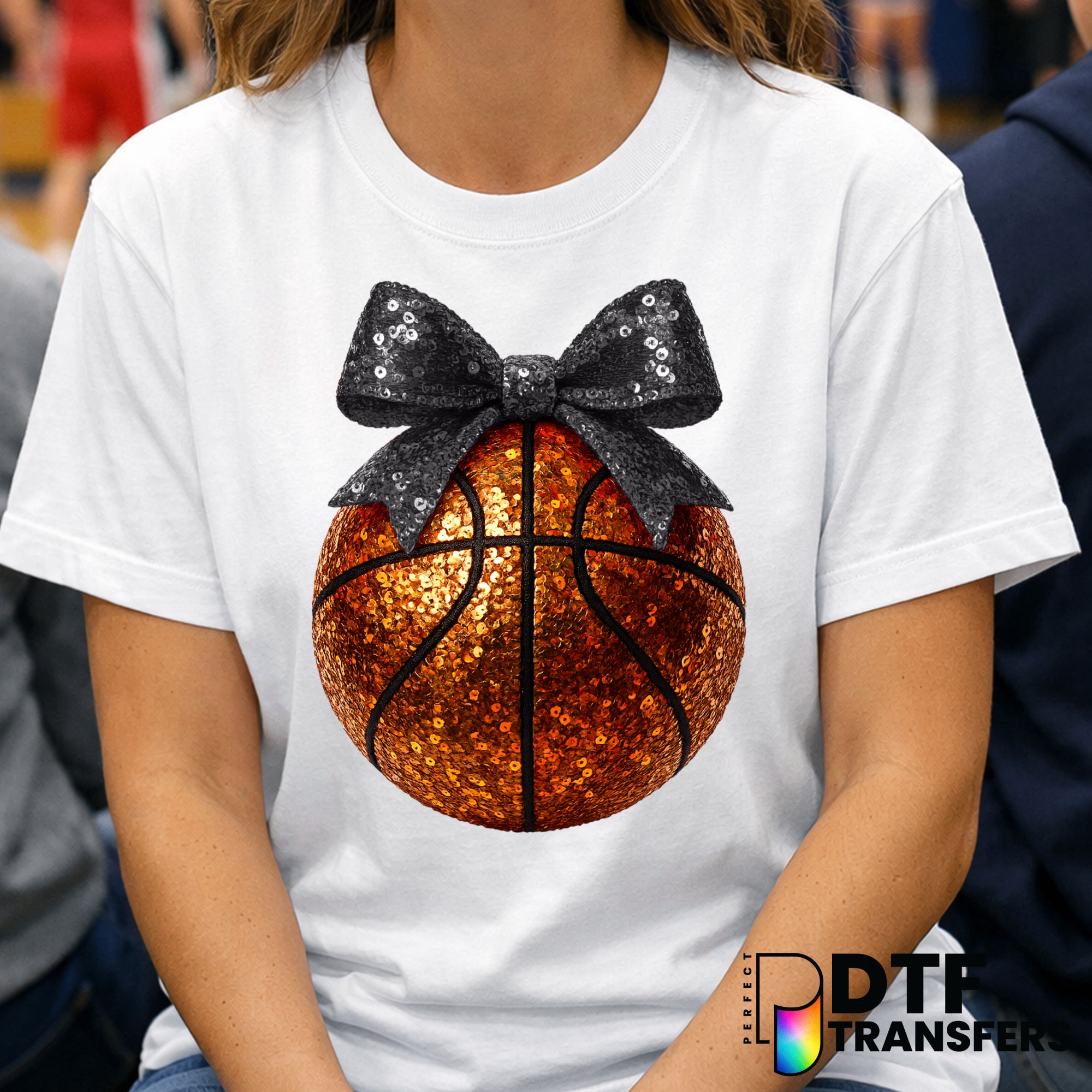 Grey Faux Sequin Bow Basketball – DTF Transfer