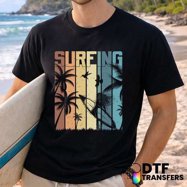 Surfer Girl Retro Sunset – Surfing DTF Transfer