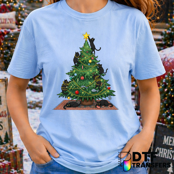Funny Black Cat Christmas Tree Pet Lover Holidays – Christmas DTF Transfer