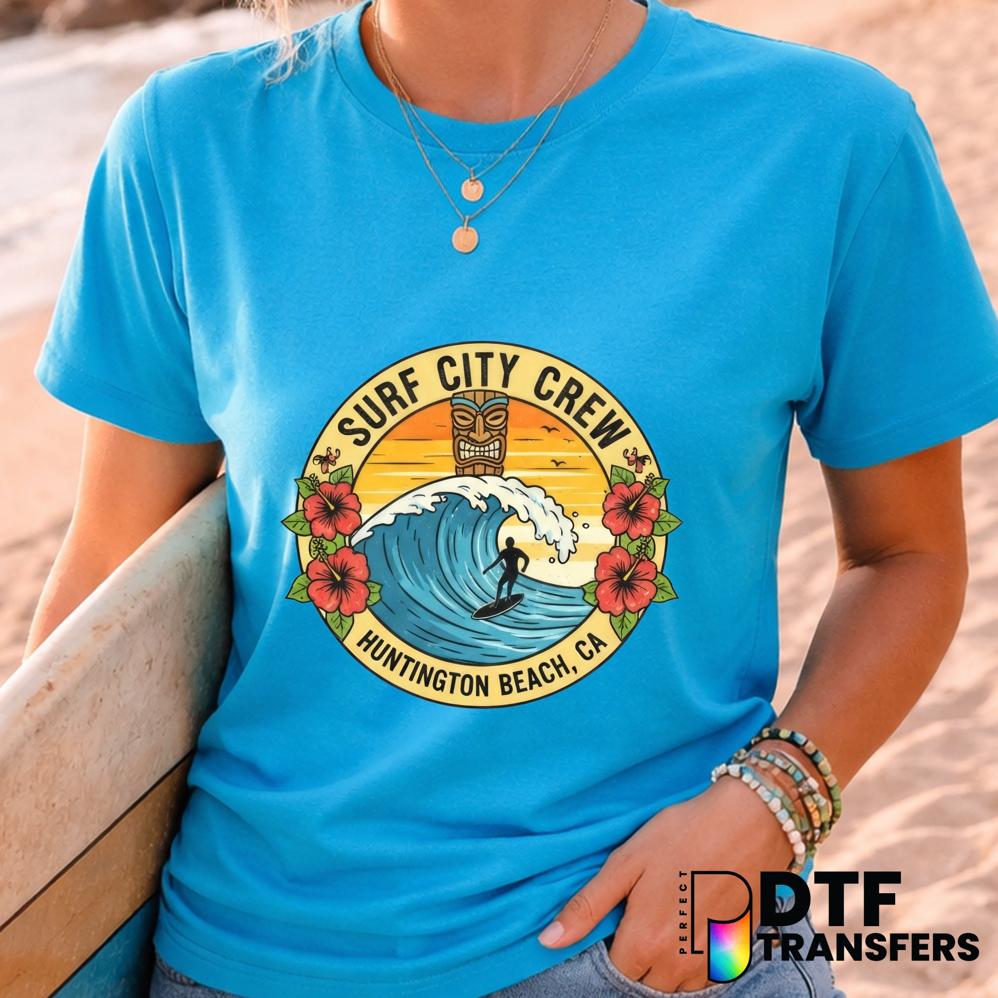 Surf City Crew Summer Tiki – Surfing DTF Transfer