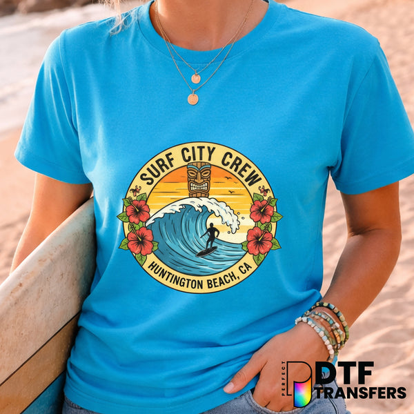 Surf City Crew Summer Tiki – Surfing DTF Transfer