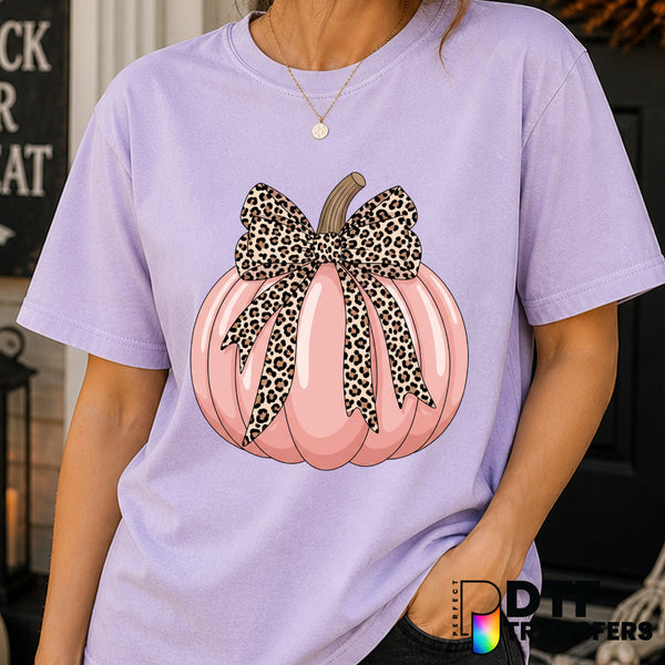 Coquette Pumpkin Pink Bow Leopard – Halloween DTF Transfer