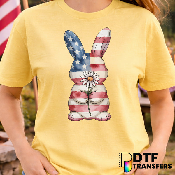 Patriotic Bunny with American Flag – Fourth of July DTF Transfer