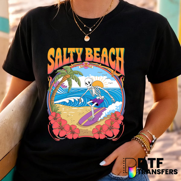 Salty Beach Skeleton Surfing – Surfing DTF Transfer