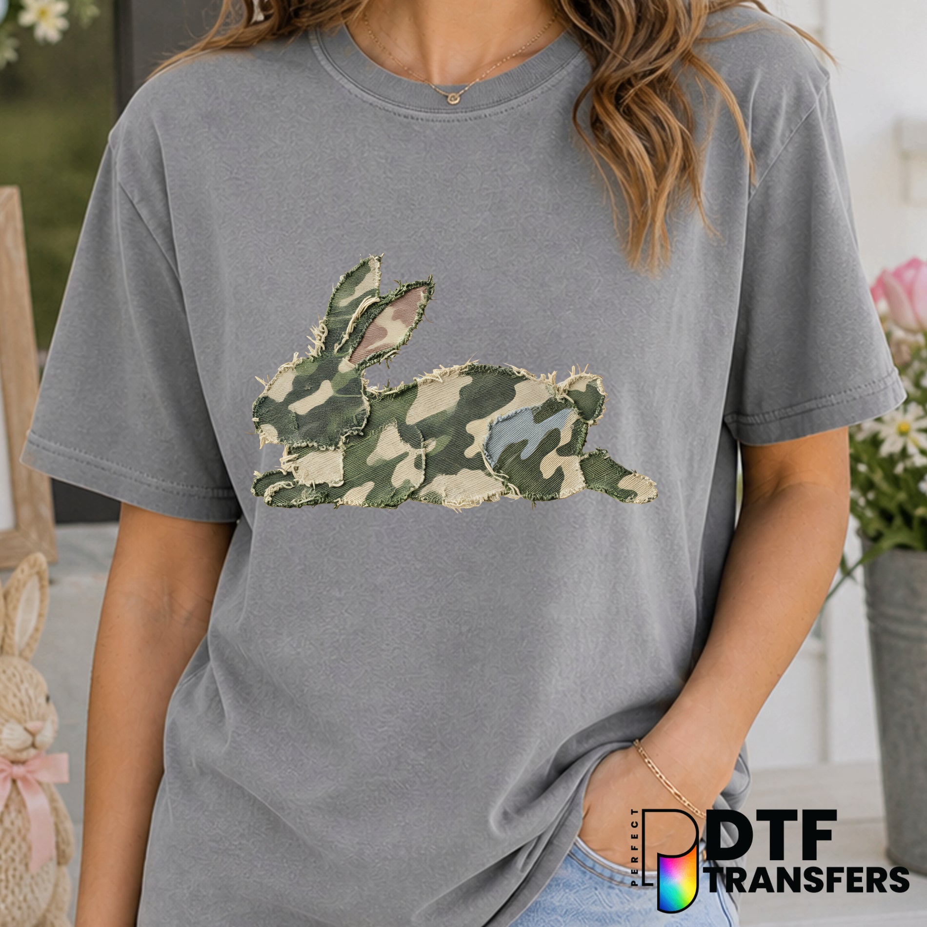 Camo Faux Patchwork Bunny – Easter DTF Transfer