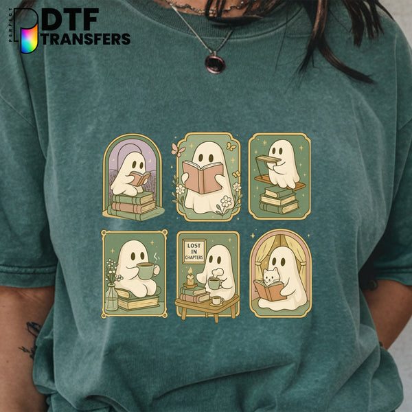 Cute Ghost Reading Book – Teacher DTF Transfer