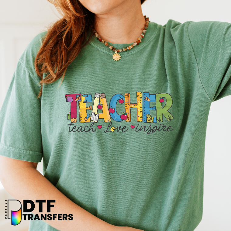 Teach Love Inspire Apples – Teacher DTF Transfer