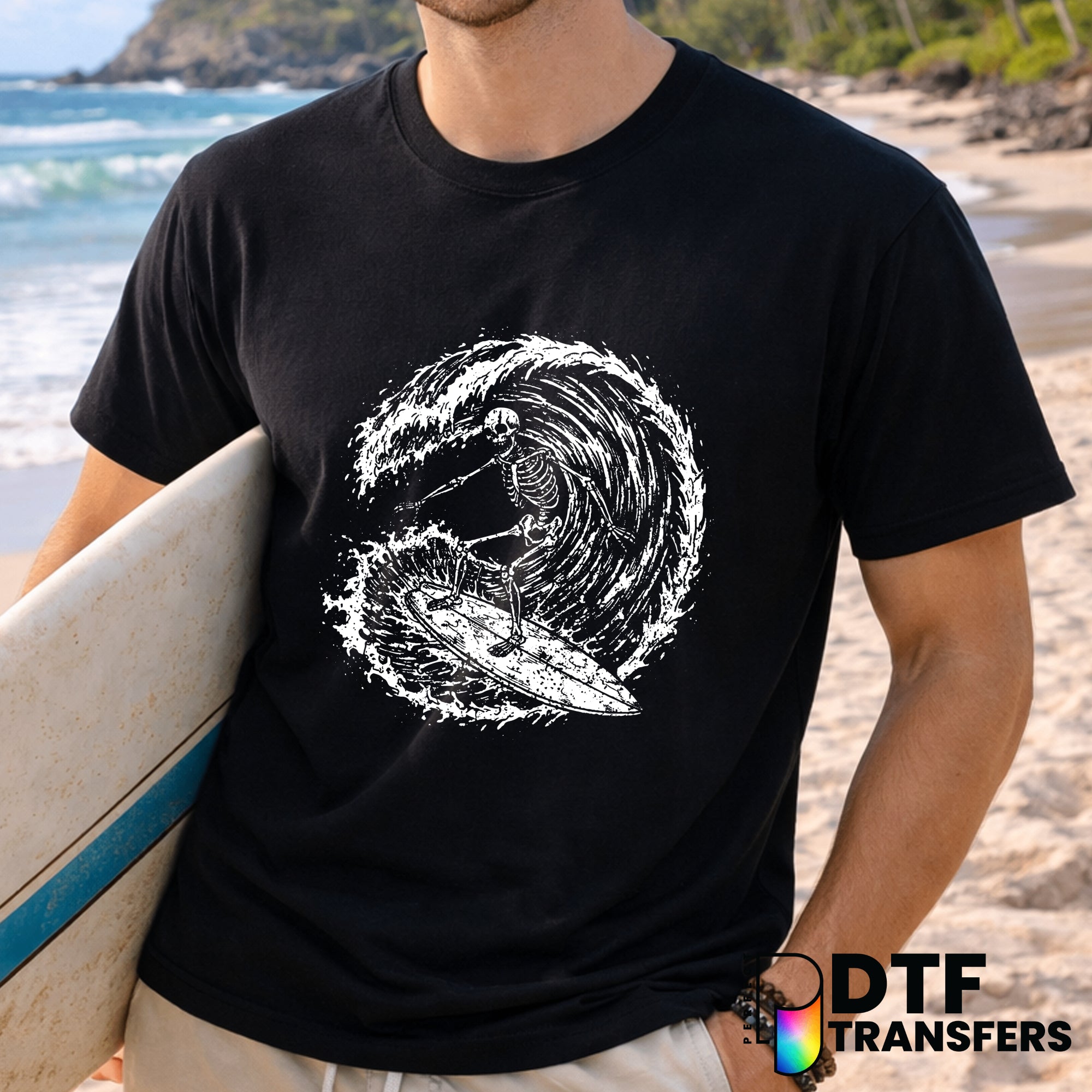 Surfing Skeleton Grunge Waves – DTF Transfer