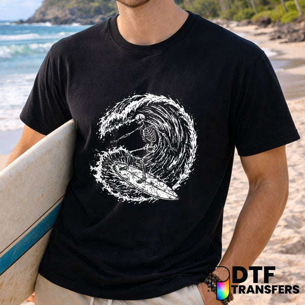 Surfing Skeleton Grunge Waves – DTF Transfer