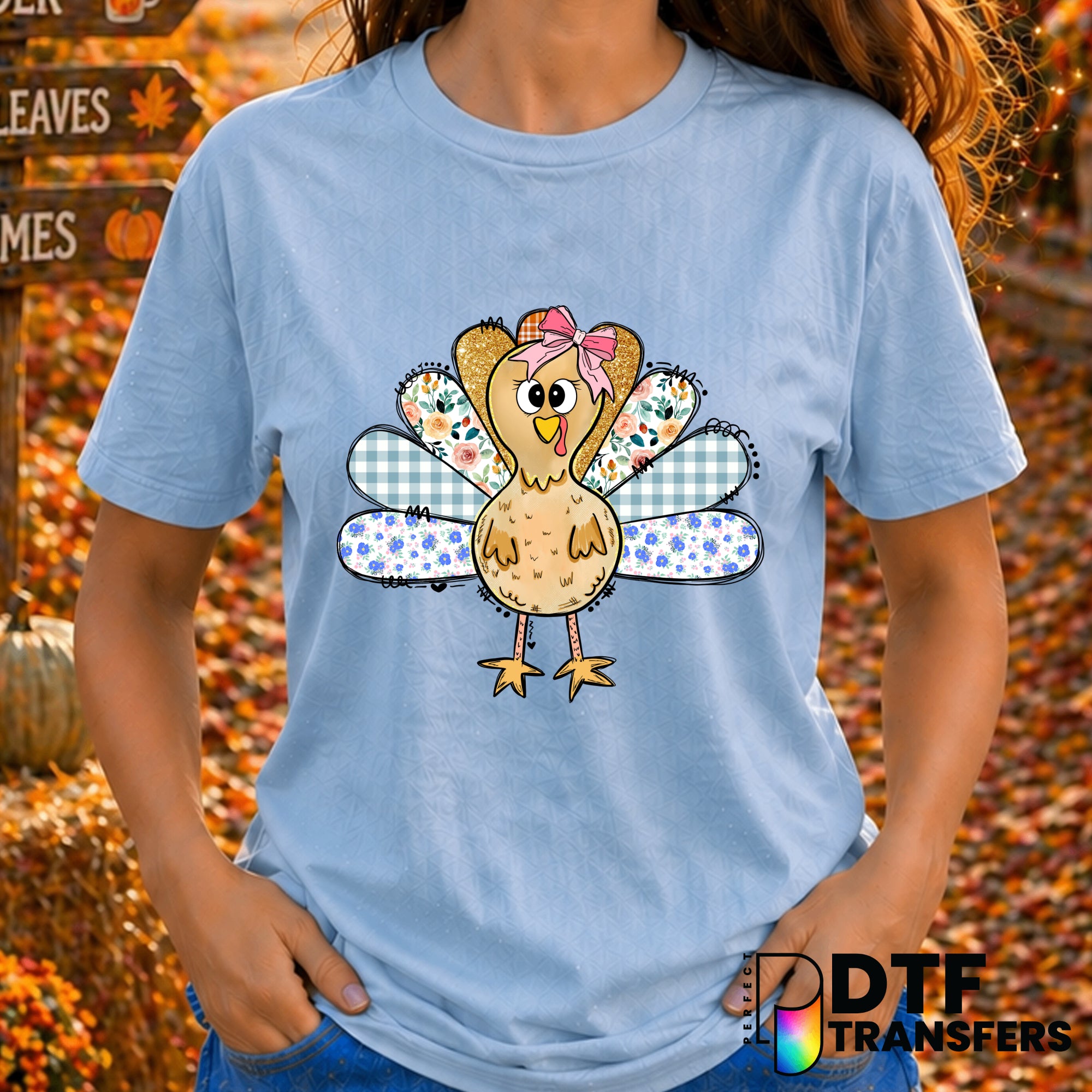 Cute Glitter Turkey Coquette – Thanksgiving DTF Transfer