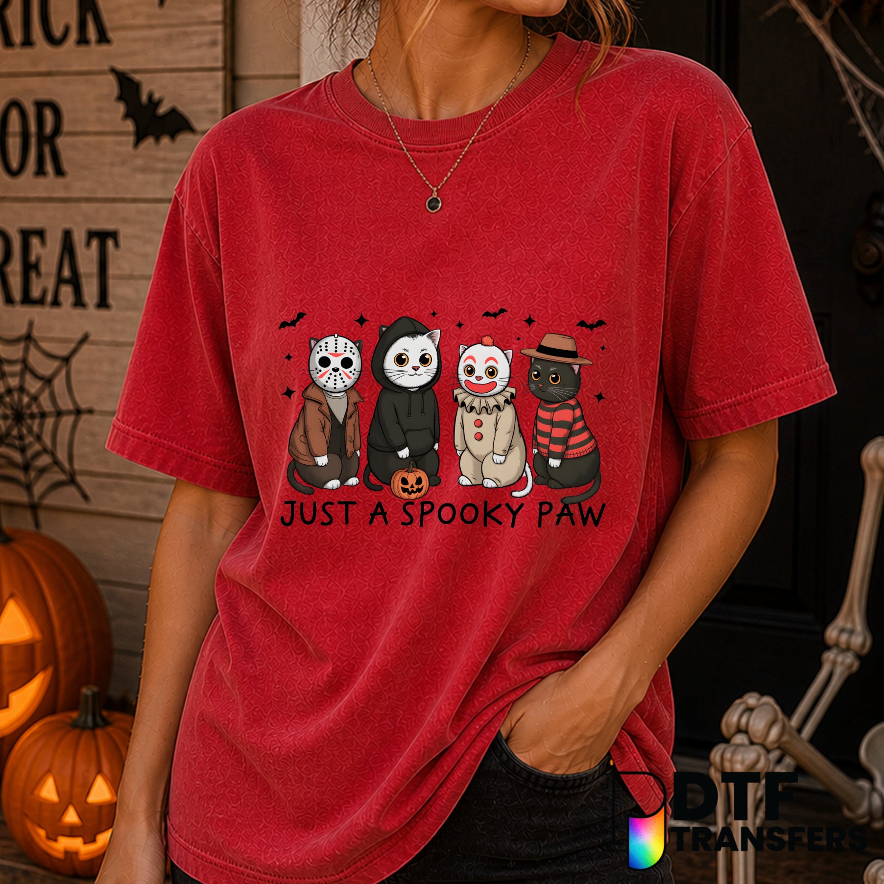 Just A Spooky Paw Funny Horror Cats Halloween – Halloween DTF Transfer