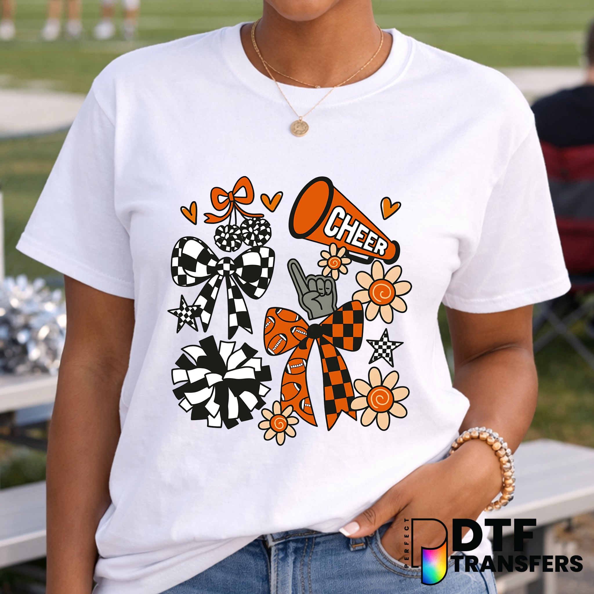 Cheer Retro Checkered Football Cheerleading – Football DTF Transfer