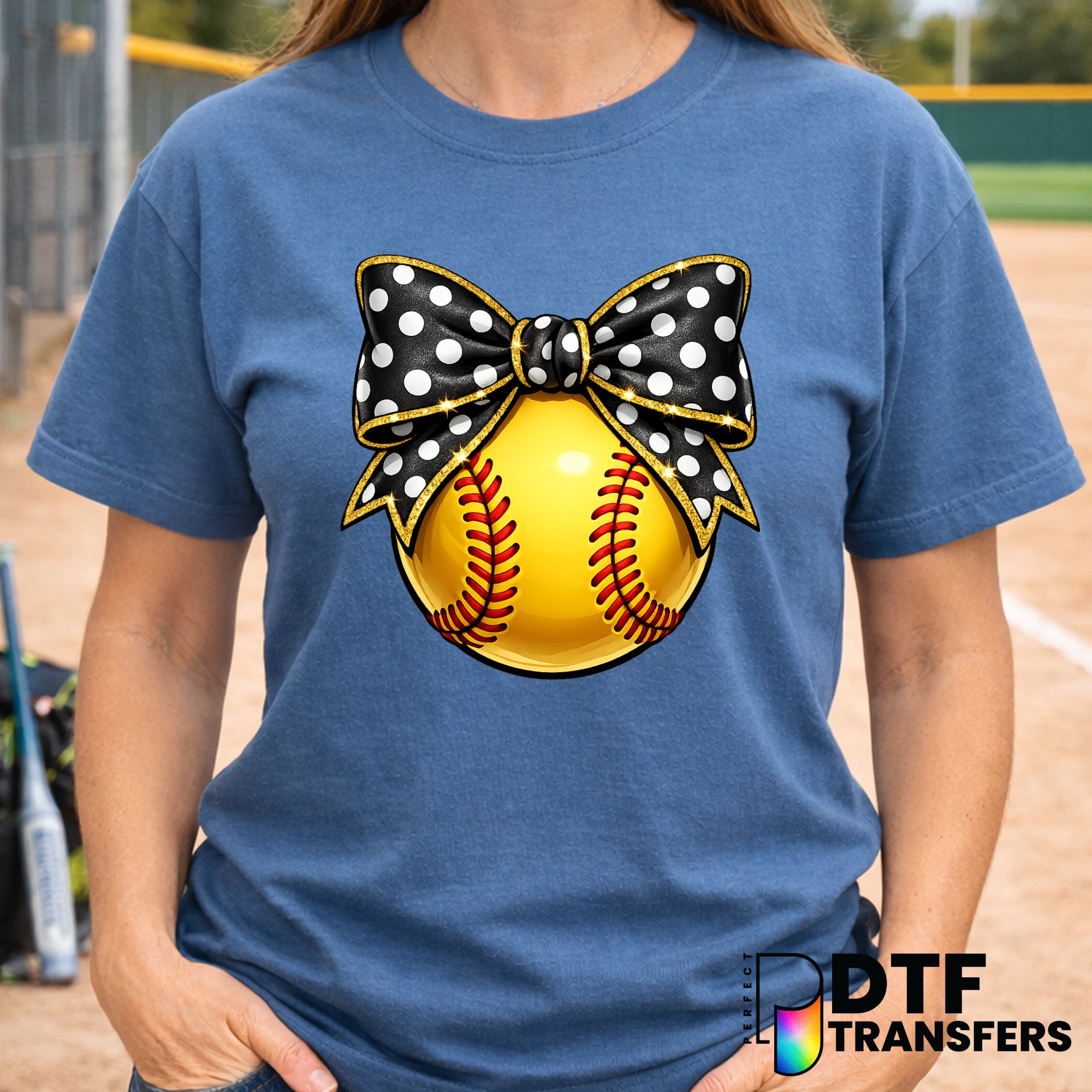 Coquette Softball with Black Bow – Softball DTF Transfer