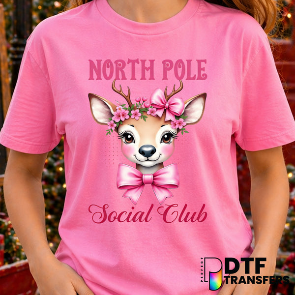 North Pole Social Club Pink Pastel Coquette Reindeer Bows – Christmas DTF Transfer