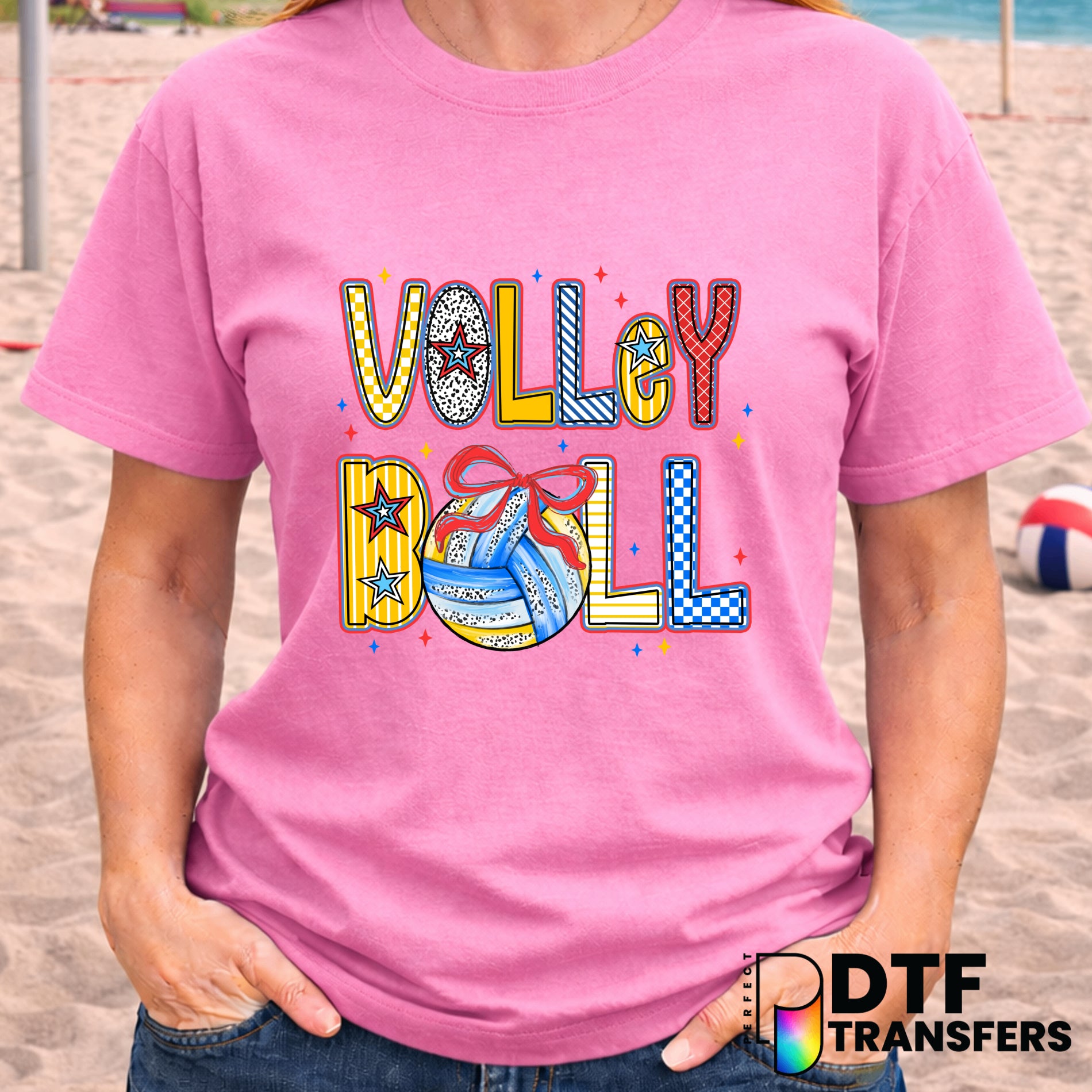 Volleyball Stacked Colorful Coquette Bow – DTF Transfer