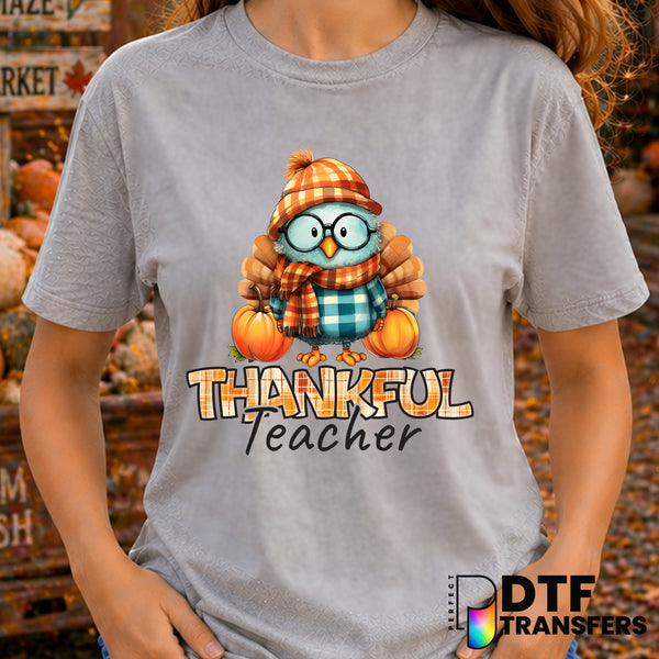 Cute Owl Thankful Teacher – Thanksgiving DTF Transfer