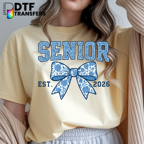 Blue Floral Bow Senior 2026 – Teacher DTF Transfer