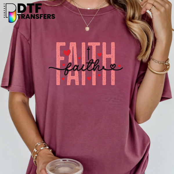 Faith with Pink Heart Crosses – Religious Teacher DTF Transfer