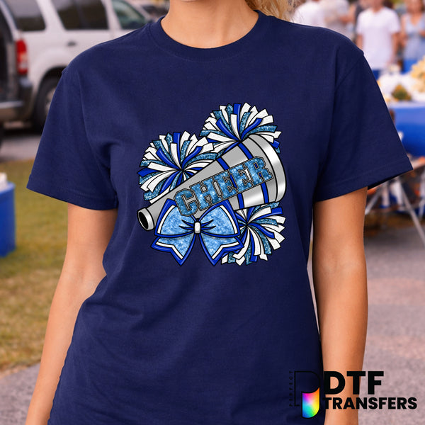 CHEER Faux Glitter with Pom Poms and Bows – Cheerleading DTF Transfer
