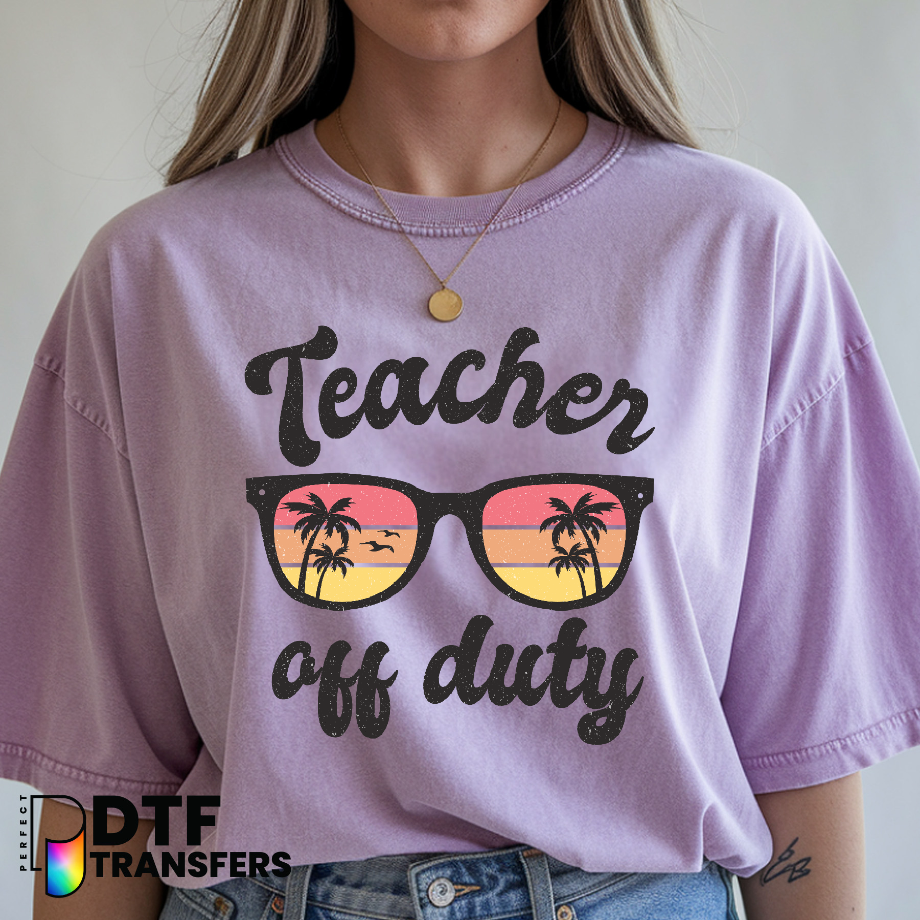 Teacher Off Duty – Teacher DTF Transfer with Blossom Gradient