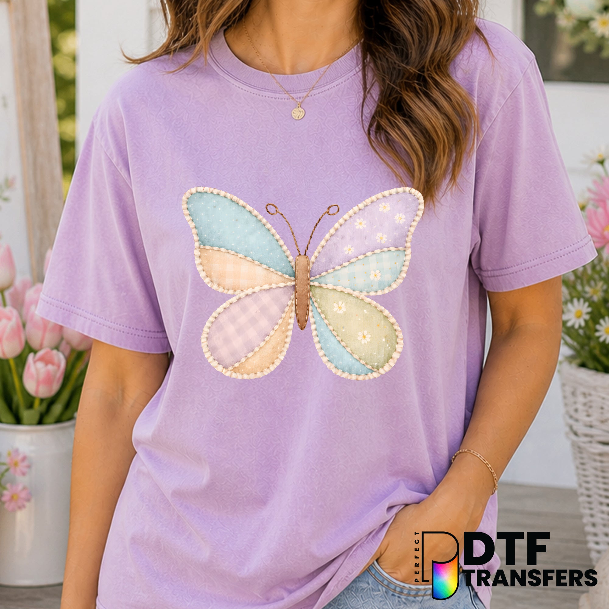 Faux Patchwork Butterfly – Easter DTF Transfer